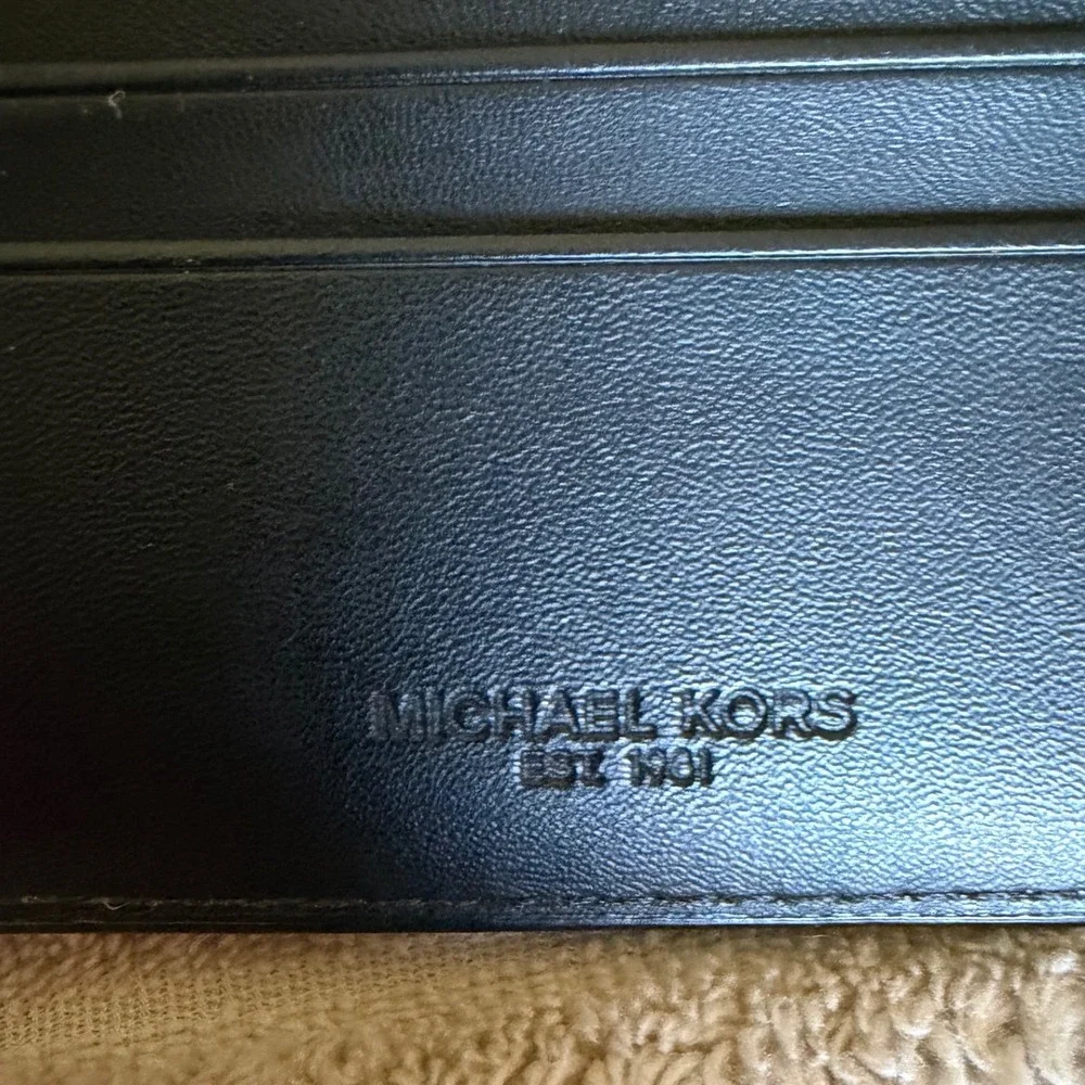 Michael Kors Mens Signature Logo Print Bifold Wallet Brown Black MK Logo